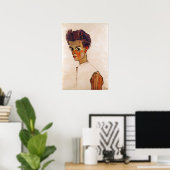Egon Schiele Self-Portret met gestreept Shirt Poster (Thuiskantoor)