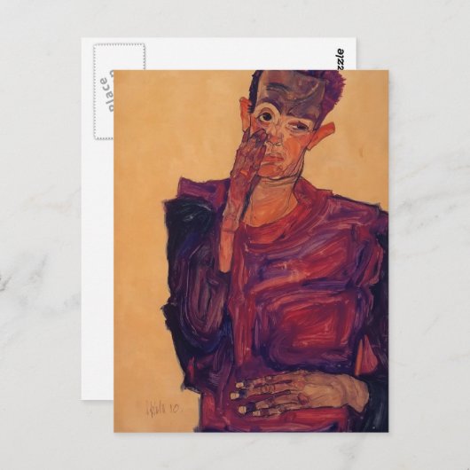 Egon Schiele- Self Portret met hand naar wang Briefkaart (Voorkant / Achterkant)