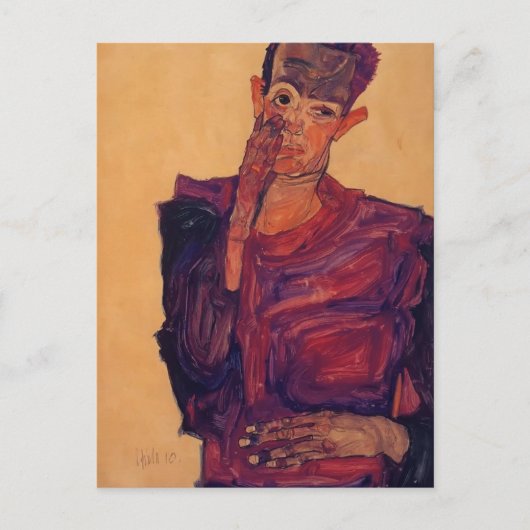 Egon Schiele- Self Portret met hand naar wang Briefkaart (Voorkant)