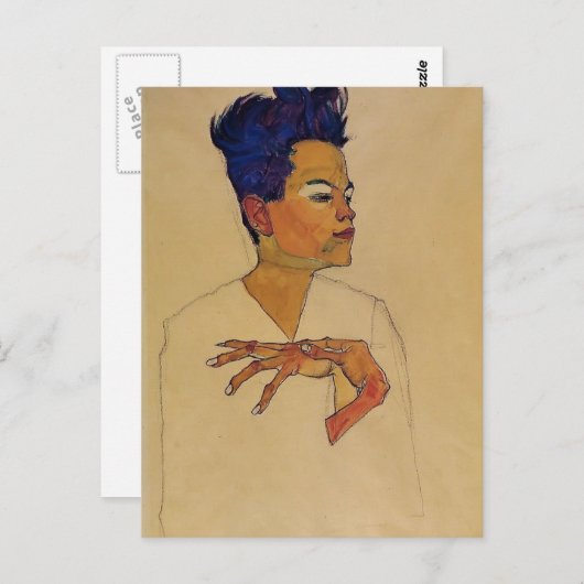 Egon Schiele - Self Portret met handen op de borst Briefkaart (Voorkant / Achterkant)