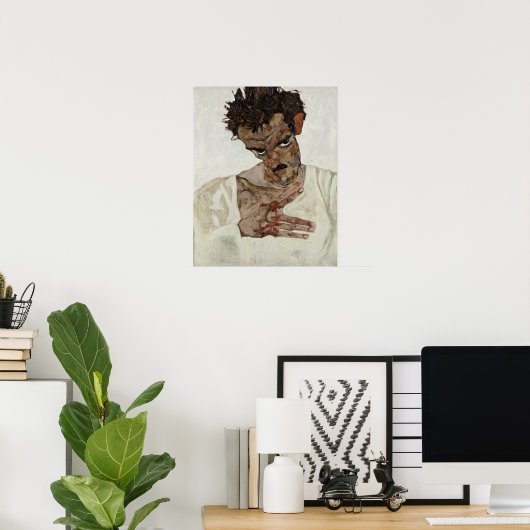 Egon Schiele Self Portret met verlaagd hoofd Poster (Thuiskantoor)