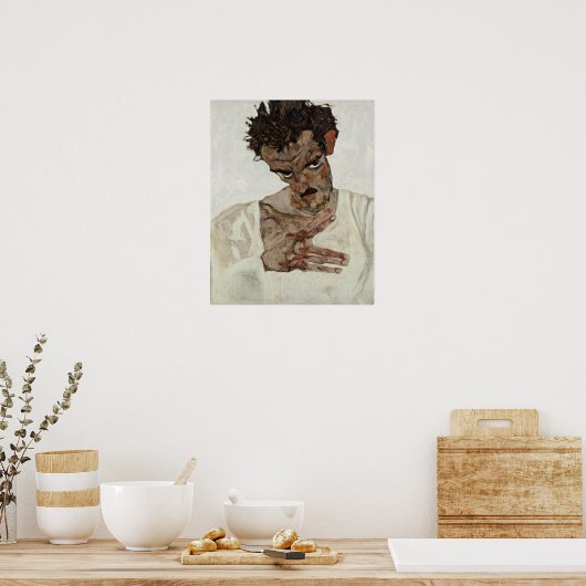 Egon Schiele Self Portret met verlaagd hoofd Poster (Keuken)