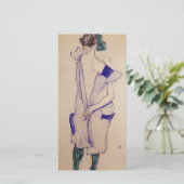 Egon Schiele - Staand meisje in een blauwe jurk Feestdagenkaart (Staand voorkant)