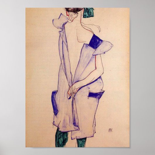 Egon Schiele - Standing Girl In A Blue Dress Poster (Voorkant)