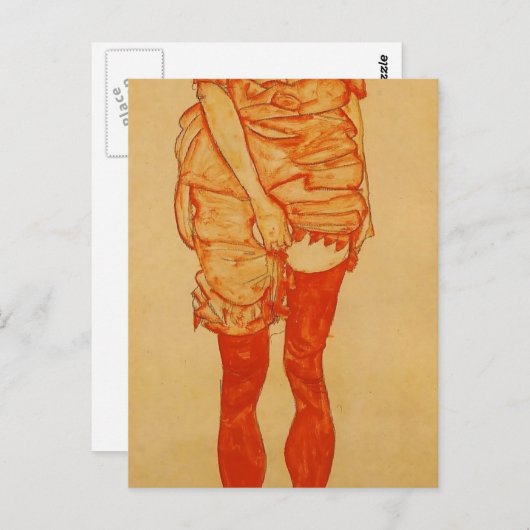 Egon Schiele - Standing Voman in Red Briefkaart (Voorkant / Achterkant)