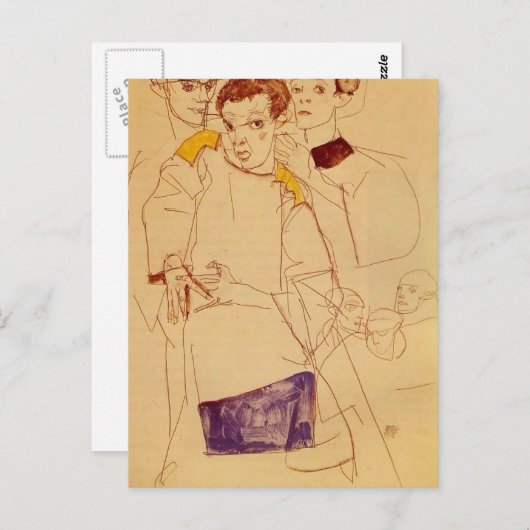 Egon Schiele - Triple Self Portrait Briefkaart (Voorkant / Achterkant)