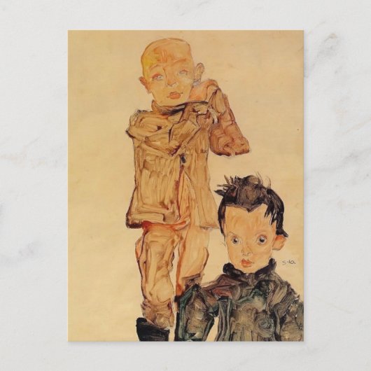 Egon Schiele- Twee jongens Briefkaart (Voorkant)