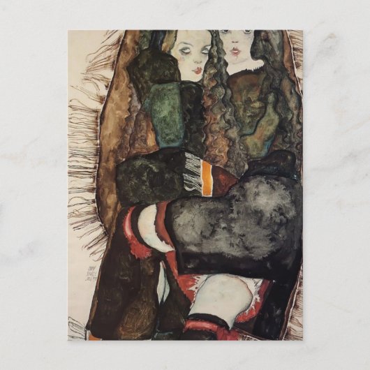 Egon Schiele - Two Girls on a Fringee Blanket Briefkaart (Voorkant)