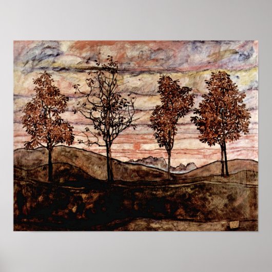 Egon Schiele - Vier bomen Poster (Voorkant)