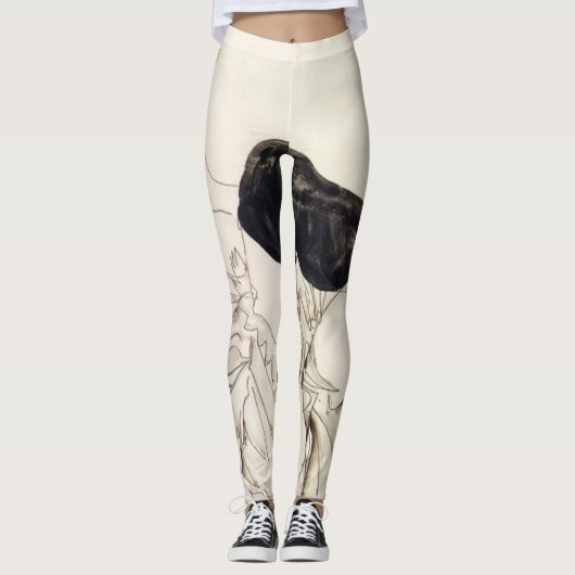 Egon Schiele - Vrouw in zwarte kussen Leggings (Voorkant)