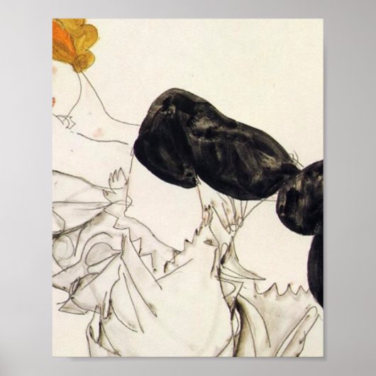 Egon Schiele - Vrouw in zwarte kussen Poster (Voorkant)