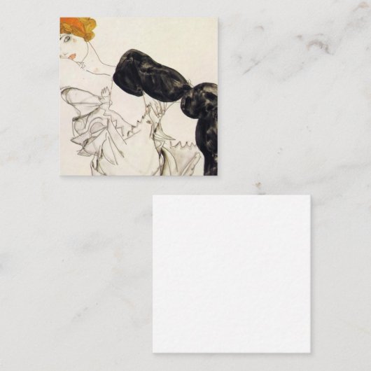 Egon Schiele - Vrouw in zwarte kussen Vierkante Visitekaartje (Voorkant / Achterkant)