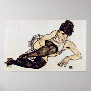 Egon Schiele - Vrouw met groene kousen Poster