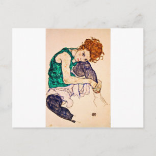 Egon Schiele - vrouw met legerwerk Briefkaart