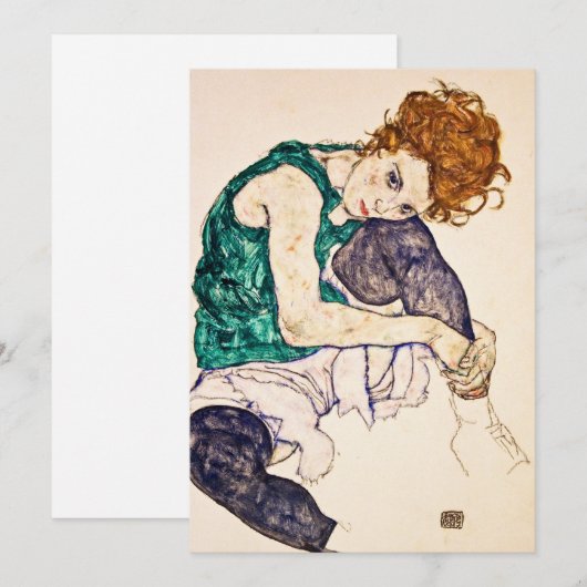 Egon Schiele - vrouw met legerwerk Feestdagenkaart (Voorkant / Achterkant)