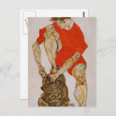 Egon Schiele-Vrouw model in Red Jacket & Pants Briefkaart (Voorkant / Achterkant)
