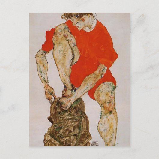 Egon Schiele-Vrouw model in Red Jacket & Pants Briefkaart (Voorkant)