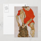 Egon Schiele-Vrouw model in Red Jacket & Pants Briefkaart (Voorkant / Achterkant)