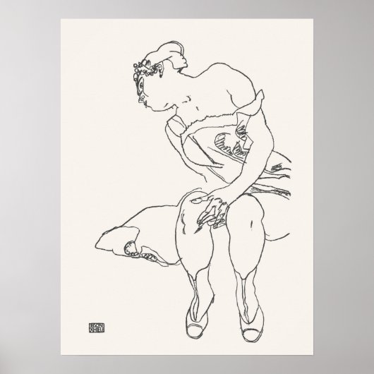 Egon Schiele Vrouw Zittend Kunst Print Tekening (Voorkant)