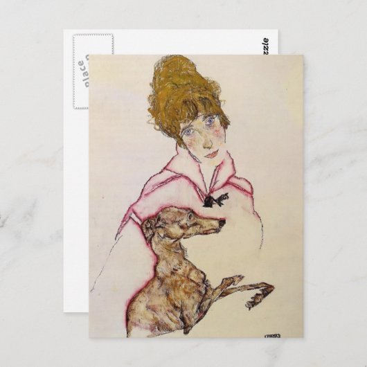 Egon Schiele- Woman with Greyhound (Edith Schiele) Briefkaart (Voorkant / Achterkant)
