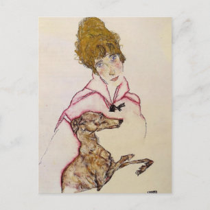 Egon Schiele- Woman with Greyhound (Edith Schiele) Briefkaart