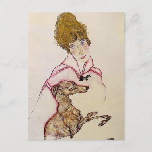 Egon Schiele- Woman with Greyhound (Edith Schiele) Briefkaart (Voorkant)