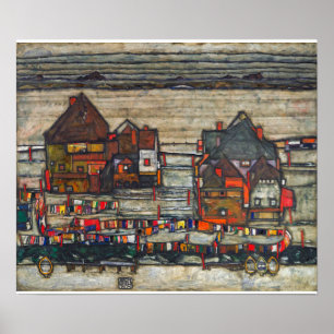 Egon Schiele - woningen met wasgoed Poster