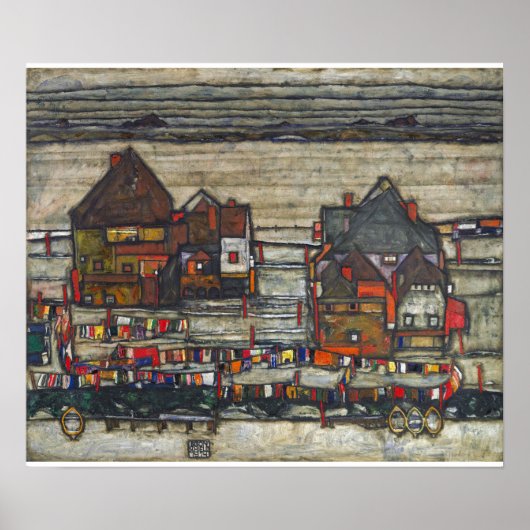 Egon Schiele - woningen met wasgoed Poster (Voorkant)