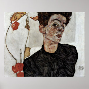 Egon Schiele - zelf-portret met fruitlantern Poster
