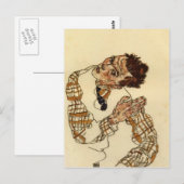 Egon Schiele- Zelf Portret met Gecontroleerd Shirt Briefkaart (Voorkant / Achterkant)