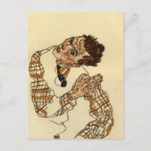 Egon Schiele- Zelf Portret met Gecontroleerd Shirt Briefkaart