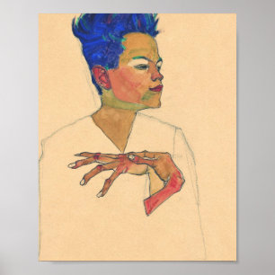 Egon Schiele zelf portret met handen op de borst Poster