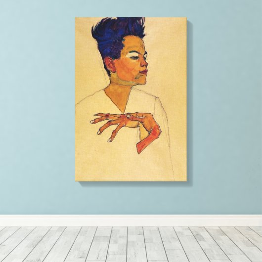 Egon Schiele Zelfportret Canvas Print (Insitu (Houten vloer))