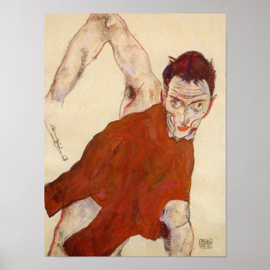 Egon Schiele - zelfportret in een jerkin met een h Poster (Voorkant)