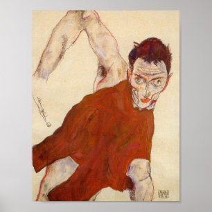 Egon Schiele - zelfportret in een jerkin met een h Poster