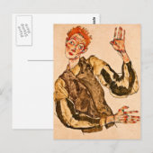 Egon Schiele - zelfportret met gestreept amandelen Briefkaart (Voorkant / Achterkant)