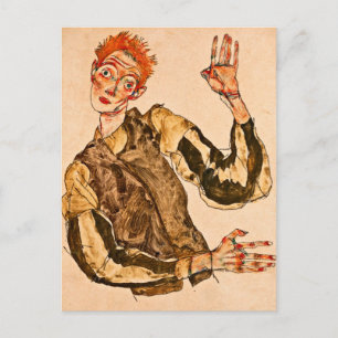 Egon Schiele - zelfportret met gestreept amandelen Briefkaart