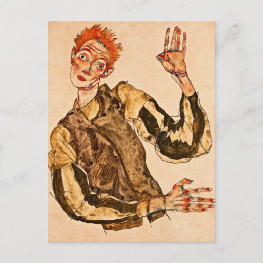 Egon Schiele - zelfportret met gestreept amandelen Briefkaart (Voorkant)