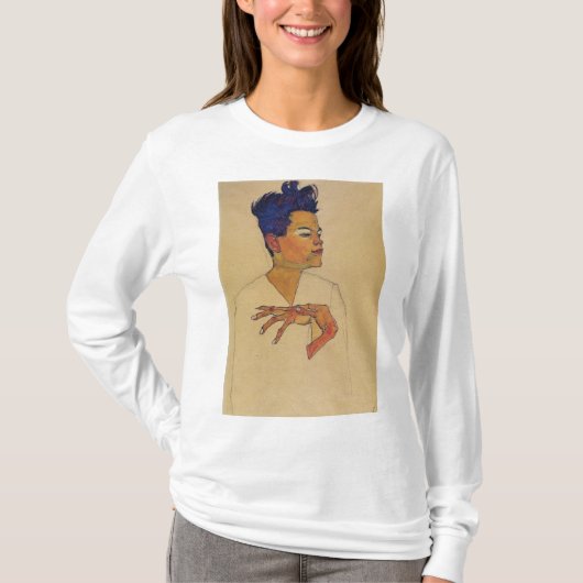 Egon Schiele - zelfportret met handen op de borst T-shirt (Voorkant)