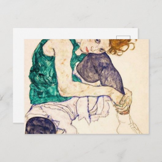 Egon Schiele Zittend Vrouw Briefkaart (Voorkant / Achterkant)