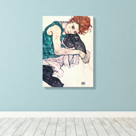 Egon Schiele Zittend Vrouw Canvas Print (Insitu (Houten vloer))