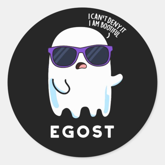 Egost Funny Halloween Ego Ghost Pun Dark BG Ronde Sticker (Voorkant)