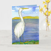 Egret Bird Waterverf denkt aan jou Kaart (Gele Bloem)