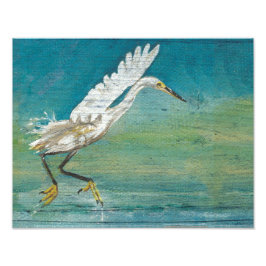 Egret Coastal Bird Ocean Lake Painting Foto Afdruk