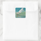 Egret Coastal Bird Ocean Lake Painting Vierkante Sticker (Tas)