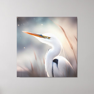 Egret door het zee beeldende kunst canvas afdruk