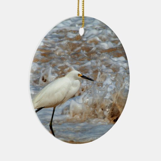 Egret en Wave Splash Keramisch Ornament (Rechts)