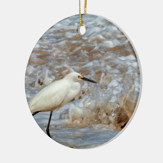 Egret en Wave Splash Keramisch Ornament (Links)