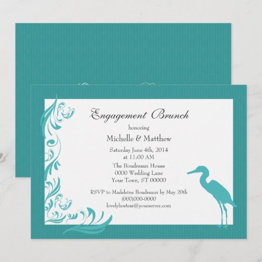 Egret / Heron Blauwgroen Verloving Brunch Kaart (Voorkant / Achterkant)