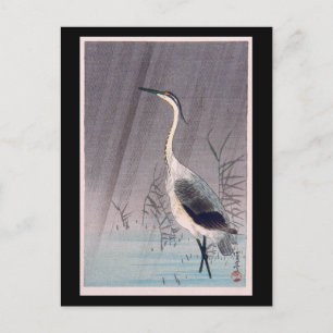 Egret in Rain door Seitei Watanabe 1851-1918 Briefkaart